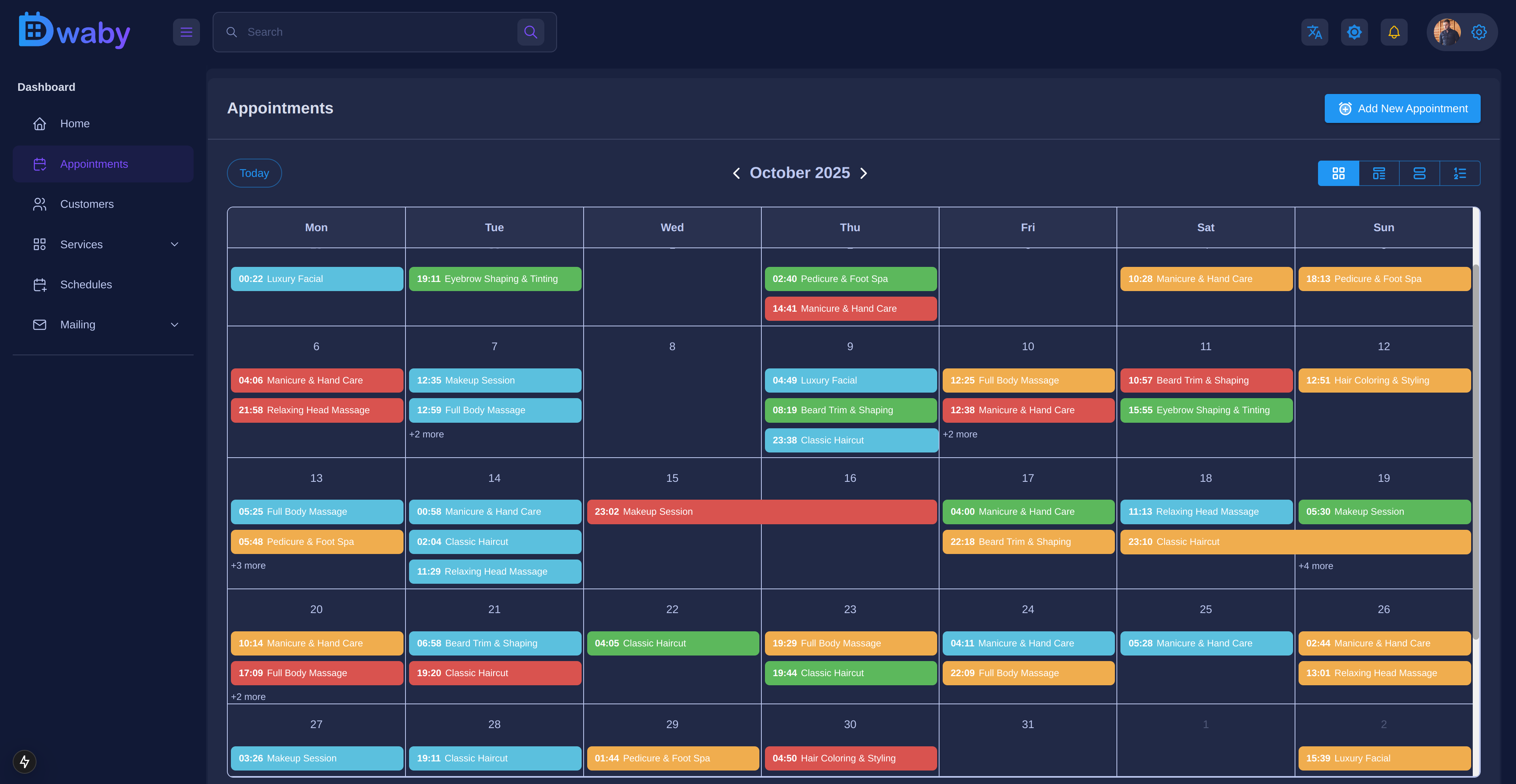 Calendar with visible appointments