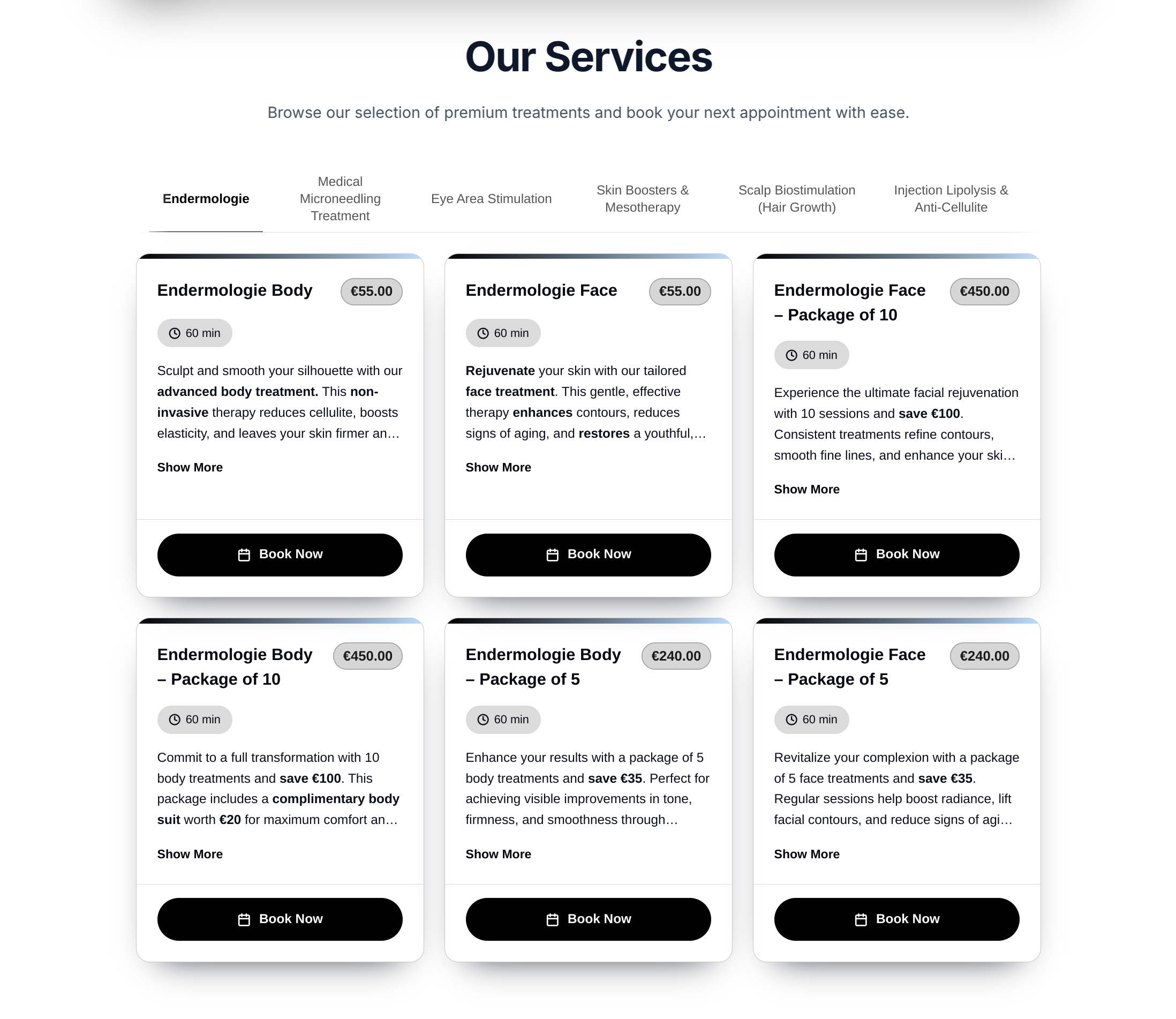 Podgląd widgeta DWABY z kafelkami usług i zdjęciami